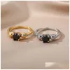 Anelli Zircone rosa Stella a cinque punte Anello Fiore Nero Rotondo Cubic Zirconia Oro Per donna Sposa Knuckle Gioielli femminili Consegna goccia Dha6X