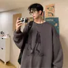 Sweter męski do mężczyzn gruby druk w stylu koreański luźna okrągła bluza ciepła długi rękaw unisex topy trend y2k