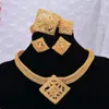 Ohrringe Halskette 24K Dubai Zirkon Schmuck Sets Gold Farbe Für Frauen Armband Ring Hochzeit Frau Geschenke Set1935
