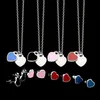 Enamel blue Pink Green Double Heart Jewelry sets Charms Necklace and Earrings Fashion Stainless letters Sun gold Jewellery T-set228y