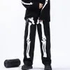 Reflective Skeleton Print Black Jeans For Men 2021 Fashion Trend Straight Leg Hip Hop Denim Pants Teens Baggy Streetwear Clothes M272J