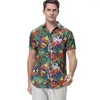 Camiseta masculina casual lapela impressa camisa de flor havaiana single-breasted praia manga curta tops roupas de férias