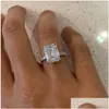 Bagues de cluster Luxe 100% 925 Sterling Sier Créé Emerald Cut 4Ct Diamant Engagement Cocktail Femmes Fine Bijoux Drop Livraison Bague Dhzh2