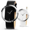 Relógios de pulso único estilo simples transparente dial quartzo relógio de couro banda mulheres preto branco relógio de pulso relogio feminino237l