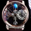 BZF Astronomia Tourbillon Schweizer Quarz Herrenuhr Roségold Stahlgehäuse Sky Skeleton 3D Globe Zifferblatt dreht sich nicht, braunes Leder 291C