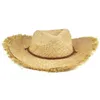 Geniş Memlu Şapkalar Moda Cap Unisex Tüylü Kenar Doğal Saman Kovboy Güneş Şapkası Erkek Kadınlar 1317o