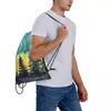 Sacos de compras Green Forest Bohemian Drawstring Backpacks Ótimo para Boho Fashion Perfect School Camping e uso ao ar livre