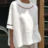 Bluzki damskie retro swobodna bawełniana koronkowa luźna bluzka 2023 Lato stały kolor na pół rękawie plaż
