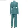 Women's Two Piece Pants Women Suit Autumn Green Pleated Set Bodycon Slit Trosuer Suits Fashion Lace-Up Long Sleeve 2 Sets Outfits Dresses