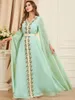 Roupas étnicas Oriente Médio Dubai Mulheres Manga Longa Abaya Vestidos Muçulmanos Robe Applique V Pescoço Turco Com Cinto Vestidos