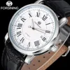 Wristwatches 2021 FORSINING Brand Men Watches Simple Automatic Self Wind Watch White Dial Auto Date Roman Numerals Leather Band234B