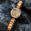 Creative Mechanical Wood Watch Steampunk Skeleton Automatiska män naturlig träklocka ihålig rörelse modearmband B1205262b