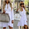 Grundläggande avslappnade klänningar kvinnor vit långärmad skjorta a-line klänning sommar elegant kvinna bloues kläd mode droppe leverans klädkläder wom dht8b