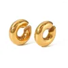 Brincos de argola robustos com punho de orelha banhado a ouro 18K de aço inoxidável mínimo grosso oco para mulheres