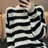 Women's Sweaters Autumn Winter Women Wool Sweater Shirt Ladies O-Neck Stripe Stitching Loose Pullover Casual Knit Soft Tops