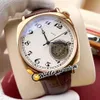 Nieuwe Historiques Amerikaanse 1921 82035 000R-9359 witte wijzerplaat automatische Tourbillon herenhorloge rosé gouden kast bruin lederen horloges Hell322s