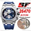 SF 2647 A3126 Otomatik Kronograf Mens İzle 42mm Çelik Kılıf Mavi Dokulu Kadran Gümüş Subidial Kauçuk Kayış Saatleri Süper Editi2797