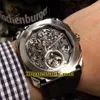 Octo Tourbillon Skeleton Black Dial 102719自動メンズウォッチシルバーケースレザーストラップ安い新しい高品質の腕時計295d