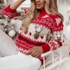 Kvinnors tröjor Xmas Look 2023 Nya vinterkvinnor Jultröjor Casual Soft O Neck Long Sleeve Knitwear Warm Thick Jumpers Pullover Top Femmel231004