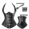 Women's Club Steampunk Shapers BIG PLUS SIZE Sexy Underbust Gothic Buckles Steel Boned PU Leather Look Halterneck Bustier Cor253A