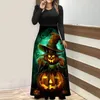 Robes décontractées femmes Halloween couleur unie col rond manches longues robe épissée mode confortable Disfraz Para Mujer