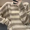 Women's Sweaters Autumn Winter Women Wool Sweater Shirt Ladies O-Neck Stripe Stitching Loose Pullover Casual Knit Soft Tops