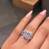 Sparkling Square Zircon Wedding Rings with Side Stones for Women S925 Silver Plated Full CZ Engagement Diamond Ring Party Fashion 307w