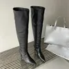 Inverno Argento Designer Pieghettato Donne Coscia Ginocchio Tacchi Alti Stivali Punk Punta a punta Sexy Lungo Zapatos mujer 230922