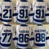 Uomo Reverse Retro Hockey 86 Maglia Nikita Kucherov 88 Andrei Vasilevskiy 91 Steven Stamkos 21 Brayden Point 77 Victor Hedman Stadium Series cucita Bianco Blu