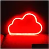 LED Strings Cloud Design Neon Sign Night Light Art Lumières décoratives Lampe murale en plastique pour enfants Chambre de bébé Éclairage de vacances Fête de Noël Dhhdx