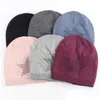 Bonnet / Skull Caps Beanie / Skl Style Femmes Hiver Chaud Mode Tricoté Coton Bonnets Solide Couleur Étoile Strass Casual Skl Hip Hop Dhzjk