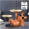 Decorative Objects Figurines Resin Dog Statue Butler With Tray For Storage Table Live Room French Bldog Ornaments Scpture Craft Gi Dhbh5