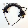 Черная кружевная повязка на голову с кошачьими ушками + золотые колокольчики Kawaii Kitty Косплей повязка для волос палочка для волос Событие Хэллоуин Рождество Пасхальный головной убор 288Q