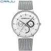 الساعات الرجالية Crrju Top Brand Luxury Ruitproof Ultra Thin Think Clock Slay Steel Strap Casual Quartz Watch White Sport Wristwatch L2761