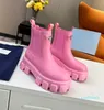 Flat pradda prad designer para sapatos de cano alto mulheres botas cavaleiro saltos de couro polonês tornozelo chelsea botas plataforma cunhas slipon botas redondas luxo