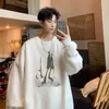 Sweter męski do mężczyzn gruby druk w stylu koreański luźna okrągła bluza ciepła długi rękaw unisex topy trend y2k