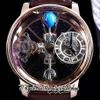 BZF Astronomia Tourbillon Zwitsers quartz herenhorloge Roségoud stalen kast Sky Skeleton 3D Globe Dial draait niet bruin leer 245B