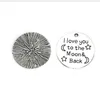 100шт античное серебро Подвески-подвески «Я люблю тебя до Луны и обратно» 25мм309R