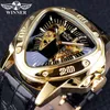 Gagnant Steampunk Mode Triangle Doré Squelette Mouvement Mystérieux Hommes Automatique Mécanique Montres Top Marque De Luxe CJ19215o