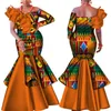 Danshiki Vestido africano para mujer Bazin Riche, un solo hombro, vestido de fiesta de boda con cuello oblicuo, ropa africana tradicional WY4224198D