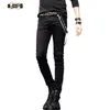 Selling Mens Korean Designer Black Slim Fit Jeans Punk Cool Super Skinny Pants With Chain For Male S913205Q