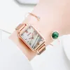 Armbandsur damklockor Set Rectangle Dial Elegant Female Armband Mesh Magnet Gradient Gift Zegarek Damski Women Watch216L