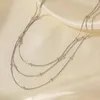 Strand en acier inoxydable PVD plaqué or 18 carats ternir couleur argent collier de chaîne de perles en couches pour femme bijoux en gros 2023 à la mode