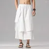 Men's Pants 2023 Men Solid Color Irregular Mens Elastic Waist Loose Hanfu Skirt Trousers Male Streetwear Harajuku Wide Leg