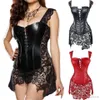 2017 Frauen Kunstleder Burlesque Plus Size Taillentraining Korsett Venedig Spitzenkleid Vollbrust Gute Qualität Steampunk Clothing286O