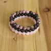 Charm Armbanden 8mm Natuursteen Armband Sets Mannen Vrouwen Rhodoniet Rozenkwarts Zwarte Onyx Kralen Stapelbaar Pols Mala236Z