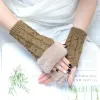 Gants en fausse fourrure pour femmes, chauffe-mains, automne-hiver, bras Crochet, mitaines en fausse laine tricotées, gants chauds sans doigts
