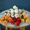 Vente populaire 6 têtes Horn Silk Rose Fleurs artificielles en vrac long tige longue 10 pcs mariage arrangement de tige longue