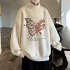 Herrenpullover M-5XL Plus Size Pullover Rollkragenpullover Langarm Bequeme Baumwollstrickwaren Buttrtfly Flower Gedruckt Männlich