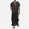 V-neck Short-sleeved Loose Men's Robe Islamic Muslim Arab Kaftan Plus Size Male Nightgown 2020 Solid Casual Summer Men Robes177S